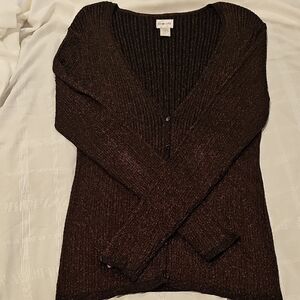 Chico's Metalic Brown Ribbed Cardigan Sweater Very Good Condition